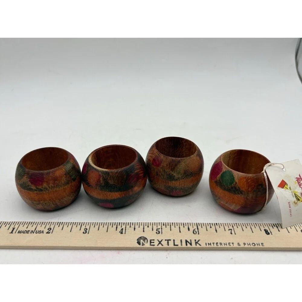 Cabin Fever Hand Painted Wood Napkin Rings Set of 4 Rustic Lodge Decor